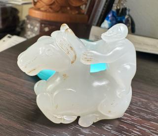 玉器动物园 明马上封侯 和田玉冰白玉籽料 冰白玉自战汉以来真的绝迹